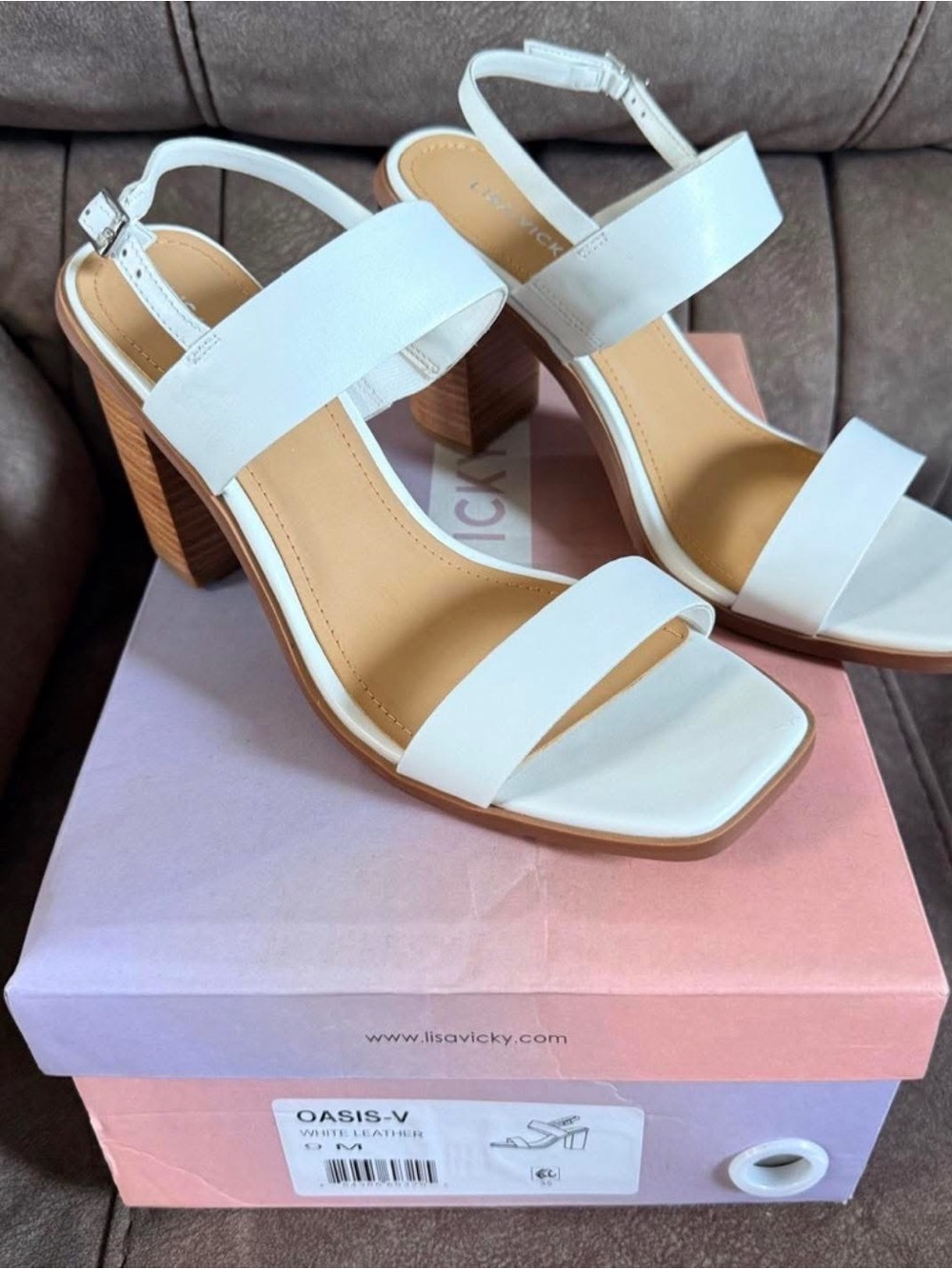 Lisa Vicky White Block Heel Sandals - Women's Strappy Leather Heels
